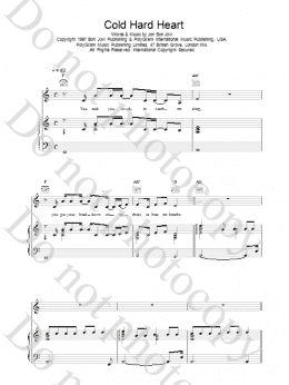 page one of Cold Hard Heart (Piano, Vocal & Guitar Chords)