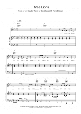 page one of Three Lions (Piano, Vocal & Guitar Chords)
