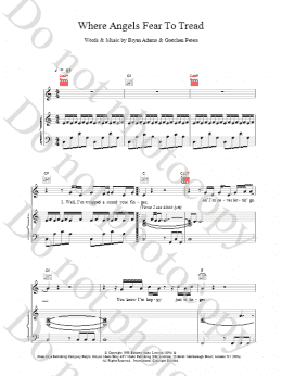 page one of Where Angels Fear To Tread (Piano, Vocal & Guitar Chords)