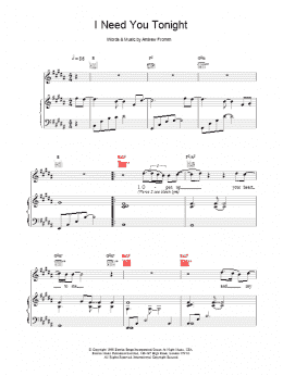 page one of I Need You Tonight (Piano, Vocal & Guitar Chords)
