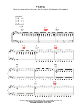 page one of Yellow (Piano, Vocal & Guitar Chords)