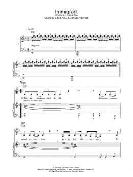 page one of Immigrant (Piano, Vocal & Guitar Chords)