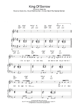 page one of King Of Sorrow (Piano, Vocal & Guitar Chords)