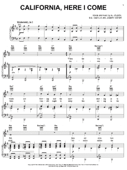 page one of California, Here I Come (Piano, Vocal & Guitar Chords (Right-Hand Melody))