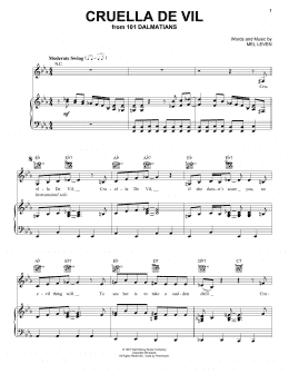 page one of Cruella De Vil (from 101 Dalmations) (Piano, Vocal & Guitar Chords (Right-Hand Melody))