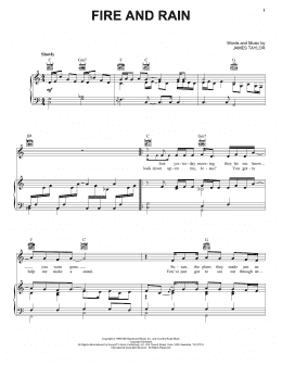 page one of Fire And Rain (Piano, Vocal & Guitar Chords (Right-Hand Melody))