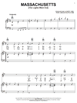 page one of Massachusetts (The Lights Went Out) (Piano, Vocal & Guitar Chords (Right-Hand Melody))