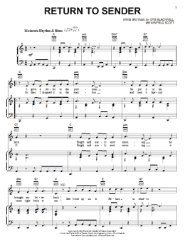 page one of Return To Sender (Piano, Vocal & Guitar Chords (Right-Hand Melody))