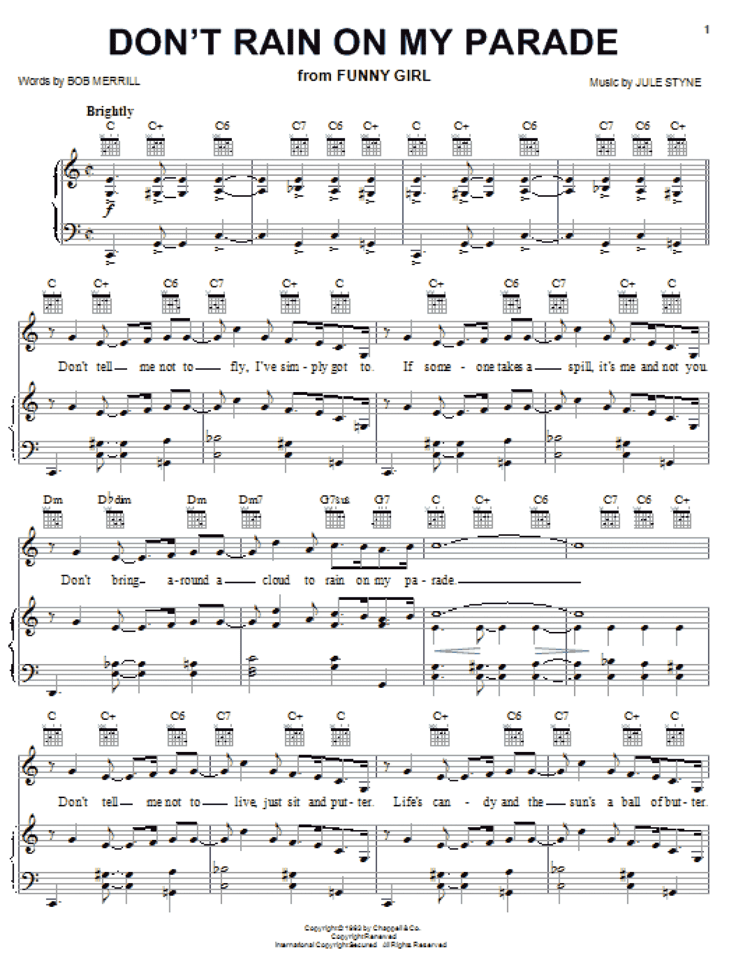 Don't Rain On My Parade (Piano, Vocal & Guitar Chords (Right-Hand Melody))