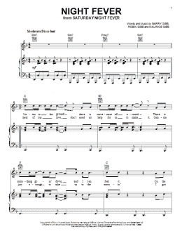 page one of Night Fever (Piano, Vocal & Guitar Chords (Right-Hand Melody))