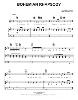 page one of Bohemian Rhapsody (Piano, Vocal & Guitar Chords (Right-Hand Melody))