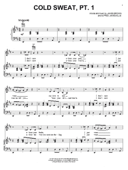 page one of Cold Sweat, Pt. 1 (Piano, Vocal & Guitar Chords (Right-Hand Melody))