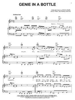 page one of Genie In A Bottle (Piano, Vocal & Guitar Chords (Right-Hand Melody))