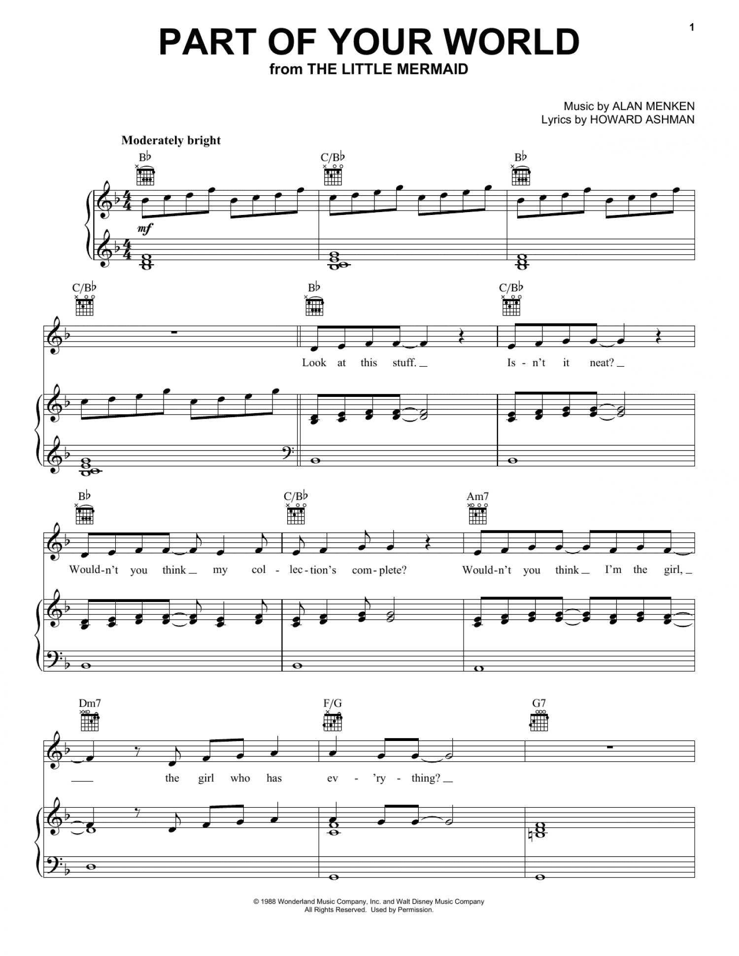 Part Of Your World (from The Little Mermaid) (Piano, Vocal & Guitar Chords (Right-Hand Melody))