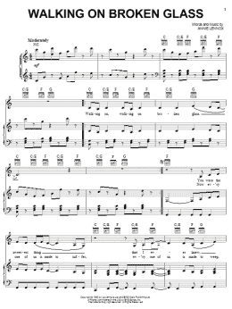 page one of Walking On Broken Glass (Piano, Vocal & Guitar Chords (Right-Hand Melody))