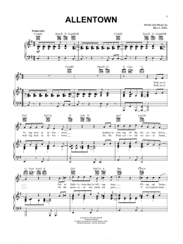 page one of Allentown (Piano, Vocal & Guitar Chords (Right-Hand Melody))