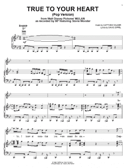 page one of True To Your Heart (from Mulan) (Piano, Vocal & Guitar Chords (Right-Hand Melody))