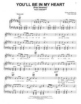 page one of You'll Be In My Heart (Pop Version) (from Tarzan) (Piano, Vocal & Guitar Chords (Right-Hand Melody))
