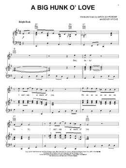 page one of A Big Hunk O' Love (Piano, Vocal & Guitar Chords (Right-Hand Melody))