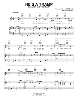 page one of He's A Tramp (from Lady And The Tramp) (Piano, Vocal & Guitar Chords (Right-Hand Melody))