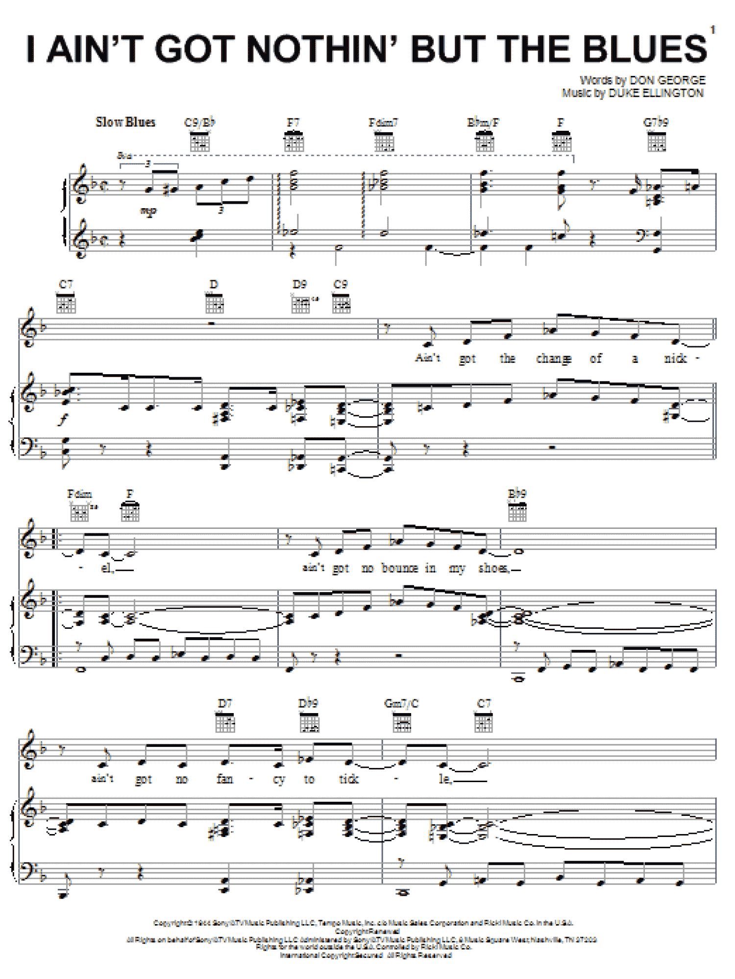 I Ain't Got Nothin' But The Blues (Piano, Vocal & Guitar Chords (Right-Hand Melody))