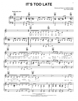 page one of It's Too Late (Piano, Vocal & Guitar Chords (Right-Hand Melody))