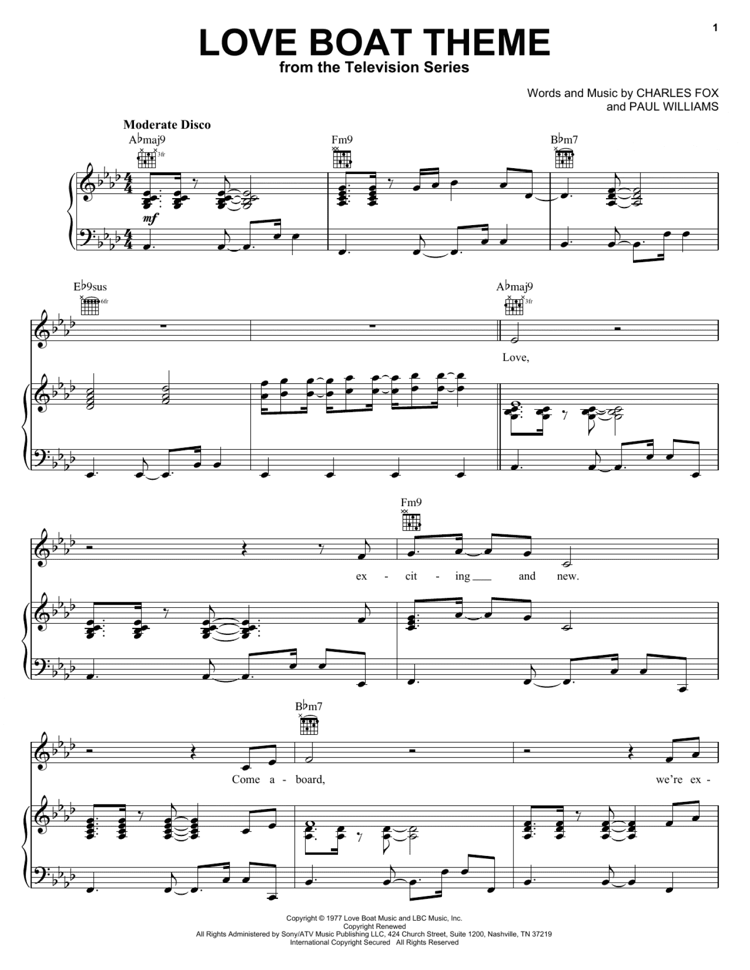 Love Boat Theme (Piano, Vocal & Guitar Chords (Right-Hand Melody))