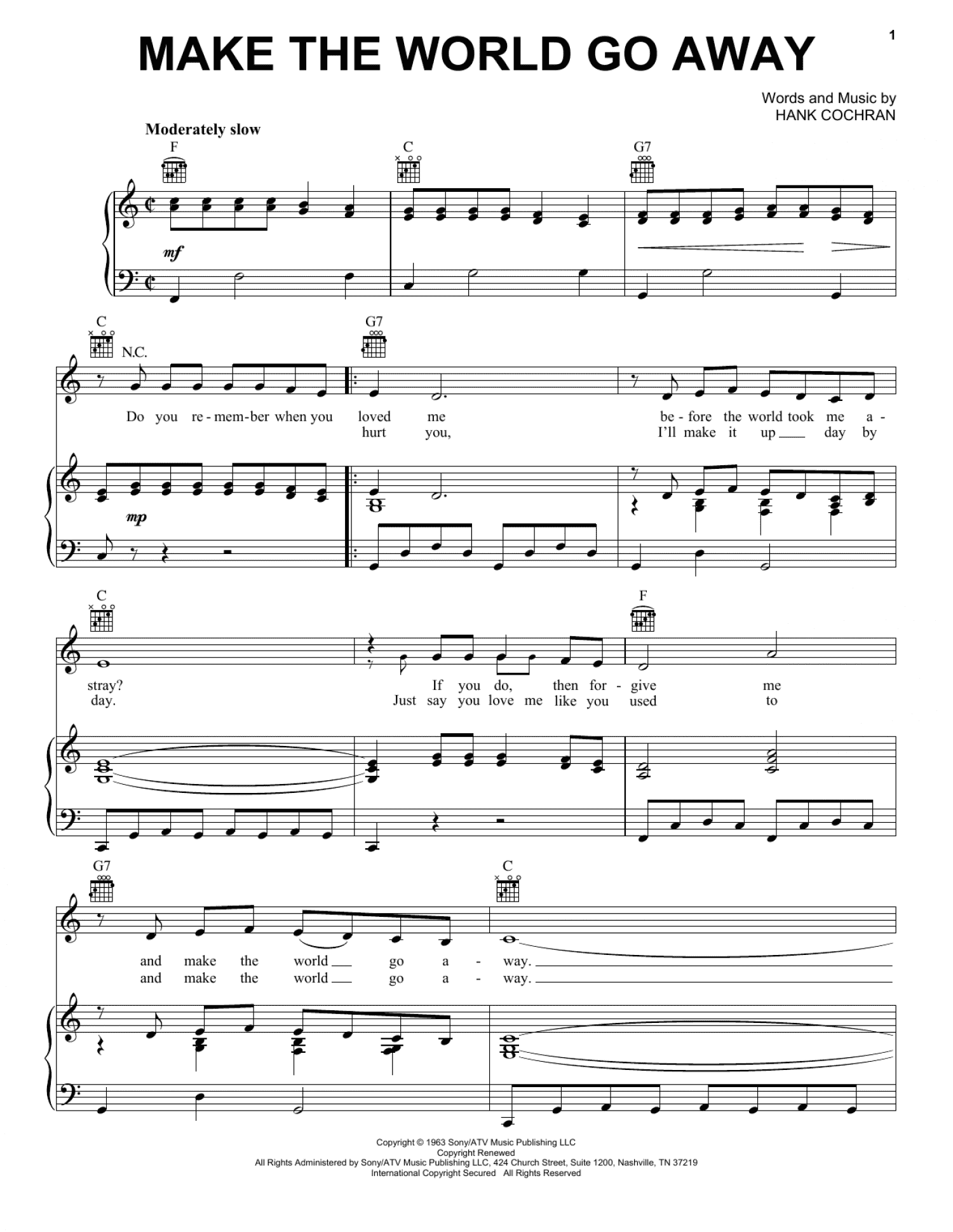 Make The World Go Away (Piano, Vocal & Guitar Chords (Right-Hand Melody))