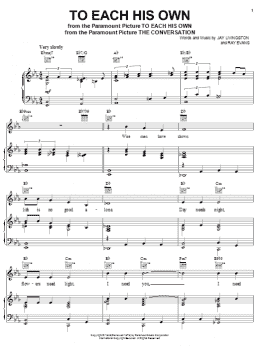 page one of To Each His Own (Piano, Vocal & Guitar Chords (Right-Hand Melody))