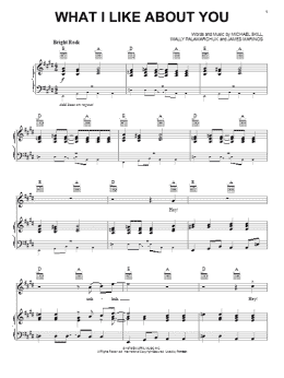 page one of What I Like About You (Piano, Vocal & Guitar Chords (Right-Hand Melody))