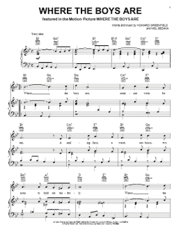 page one of Where The Boys Are (Piano, Vocal & Guitar Chords (Right-Hand Melody))