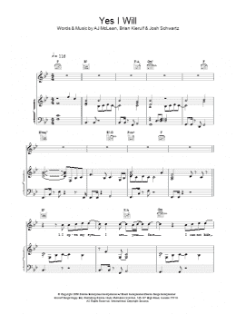 page one of Yes I Will (Piano, Vocal & Guitar Chords)
