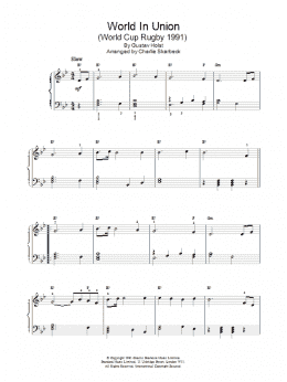 page one of World In Union (World Cup Rugby 1991) (Piano Solo)