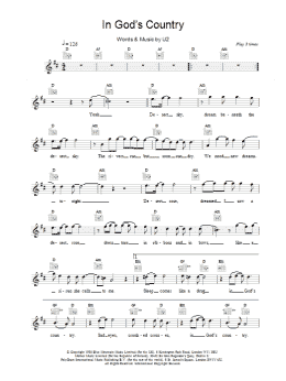 page one of In God's Country (Lead Sheet / Fake Book)
