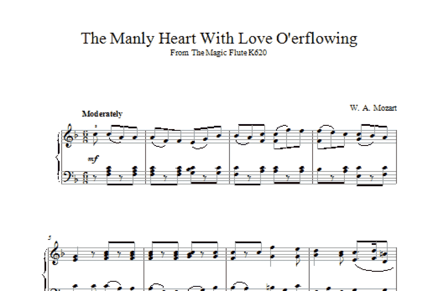 The Manly Heart With Love O'erflowing From The Magic Flute K620 (Piano Solo)