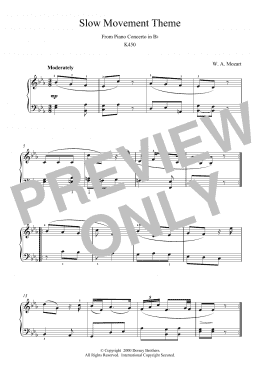 page one of Slow Movement Theme from Piano Concerto in B Flat K450 (Piano Solo)