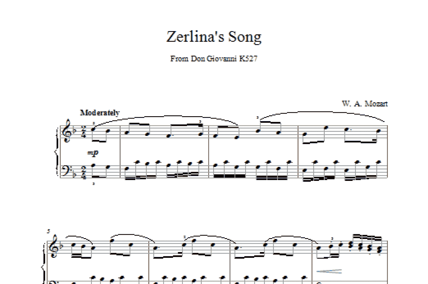 Zerlina's Song From Don Giovanni K527 (Piano Solo)