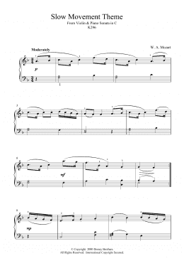 page one of Slow Movement Theme from Violin and Piano Sonata in C, K296 (Piano Solo)