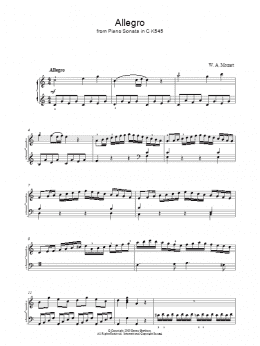page one of Allegro From Piano Sonata in C K545 (Piano Solo)