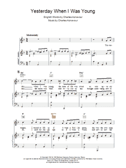 page one of Yesterday When I Was Young (Piano, Vocal & Guitar Chords (Right-Hand Melody))