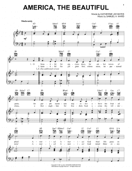 page one of America, The Beautiful (Piano, Vocal & Guitar Chords (Right-Hand Melody))