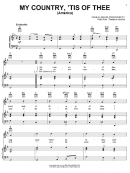 page one of My Country, 'Tis Of Thee (America) (Piano, Vocal & Guitar Chords (Right-Hand Melody))