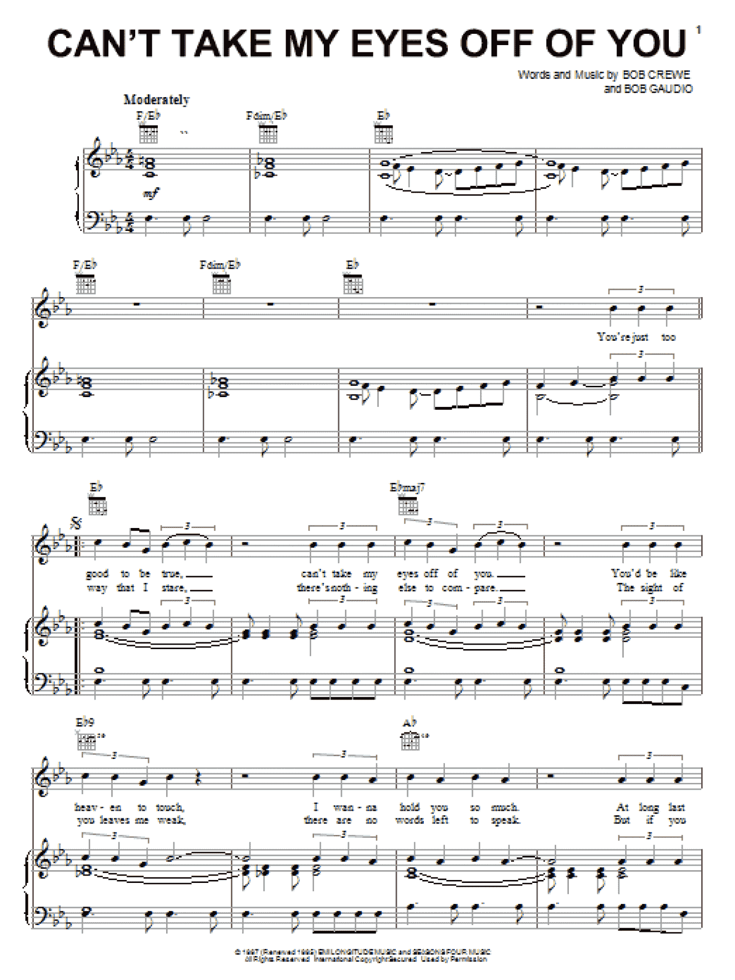 Can't Take My Eyes Off Of You (from Jersey Boys) (Piano, Vocal & Guitar Chords (Right-Hand Melody))