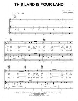 page one of This Land Is Your Land (Piano, Vocal & Guitar Chords (Right-Hand Melody))