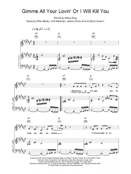 page one of Gimme All Your Lovin' Or I Will Kill You (Piano, Vocal & Guitar Chords)