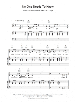 page one of No One Needs To Know (Piano, Vocal & Guitar Chords)
