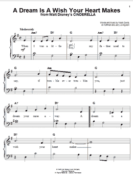 page one of A Dream Is A Wish Your Heart Makes (from Cinderella) (Easy Piano)