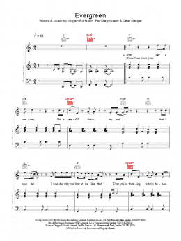 page one of Evergreen (Piano, Vocal & Guitar Chords)
