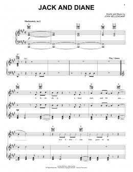page one of Jack And Diane (Piano, Vocal & Guitar Chords (Right-Hand Melody))