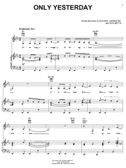 page one of Only Yesterday (Piano, Vocal & Guitar Chords (Right-Hand Melody))